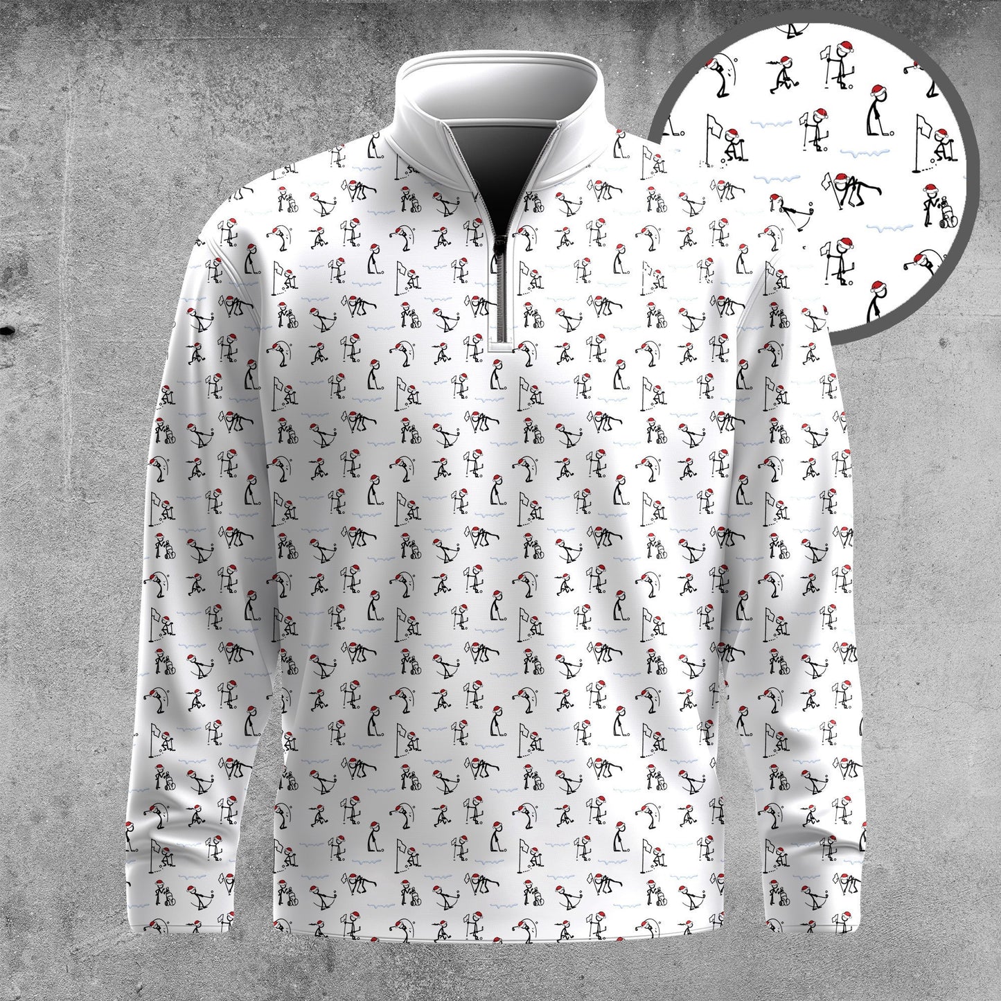 Christmas Stick Figures Play Golf Pattern Men Quarter-zip Pullover
