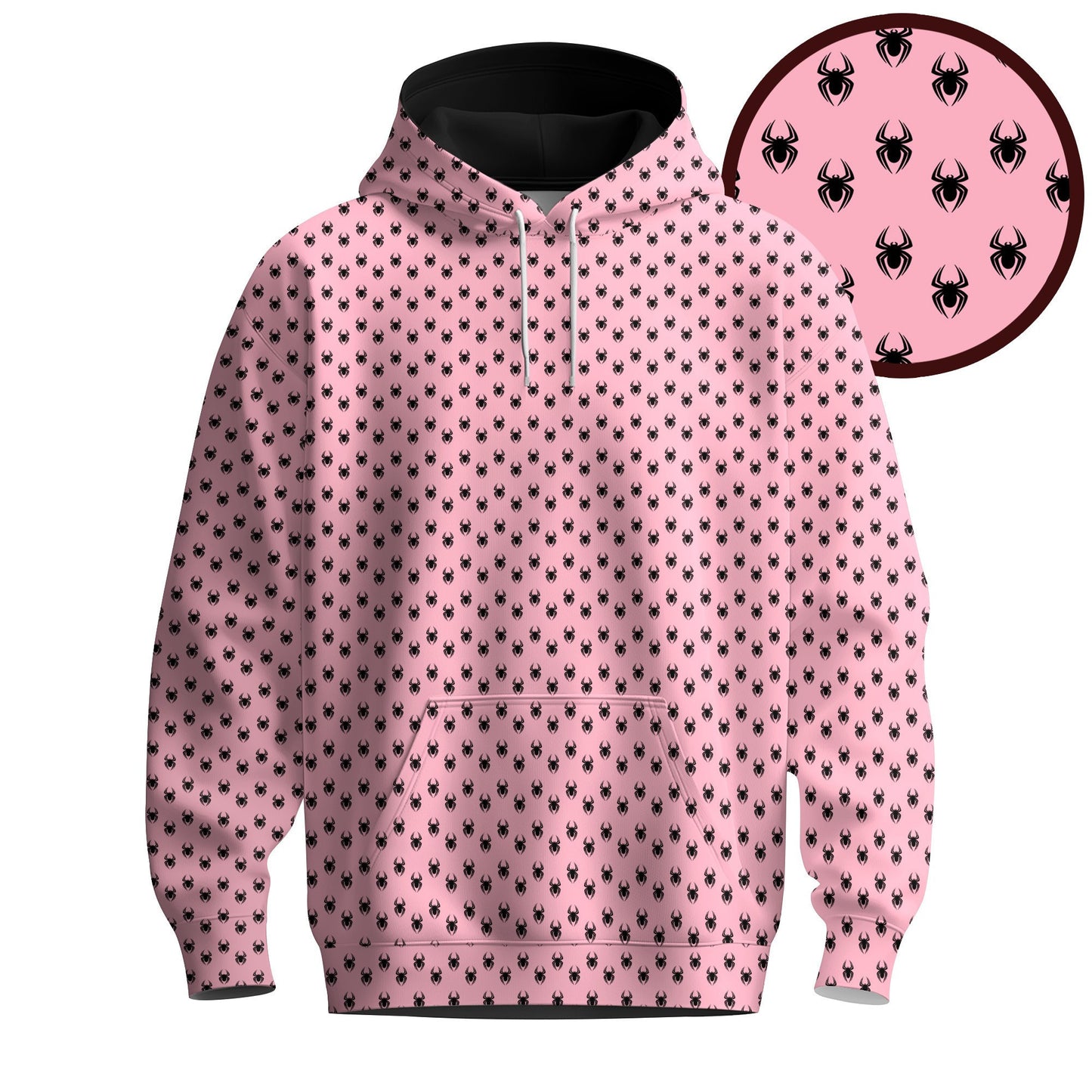 Black Pink Spider Pattern Men Hoodie