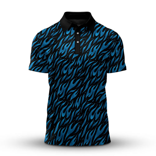 Black Blue Fire Pattern  Men Polo Shirt
