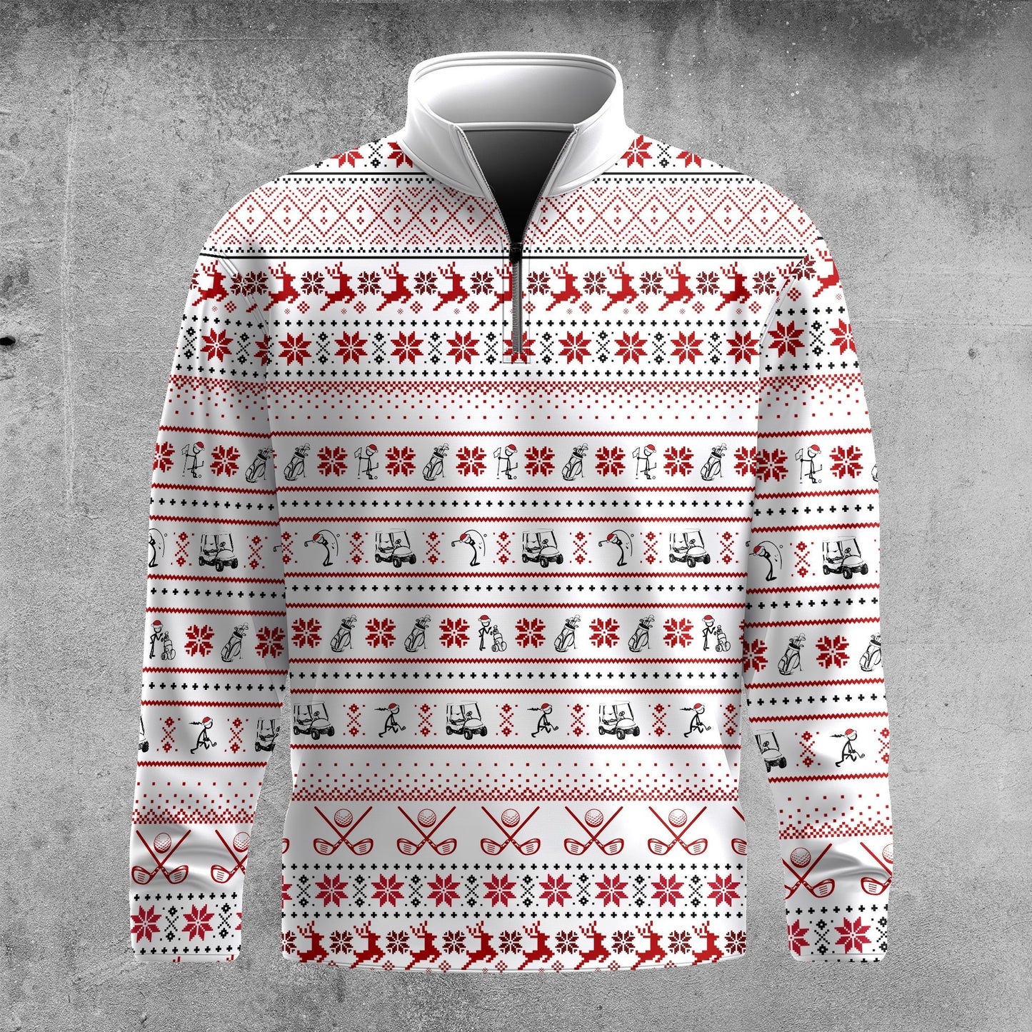 Red Ugly Pattern Stick Figure Men Quarter-zip Pullover