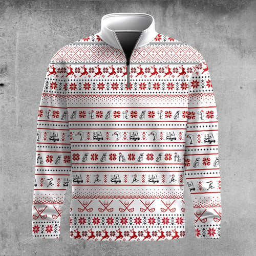 Red Ugly Pattern Stick Figure Men Quarter-zip Pullover