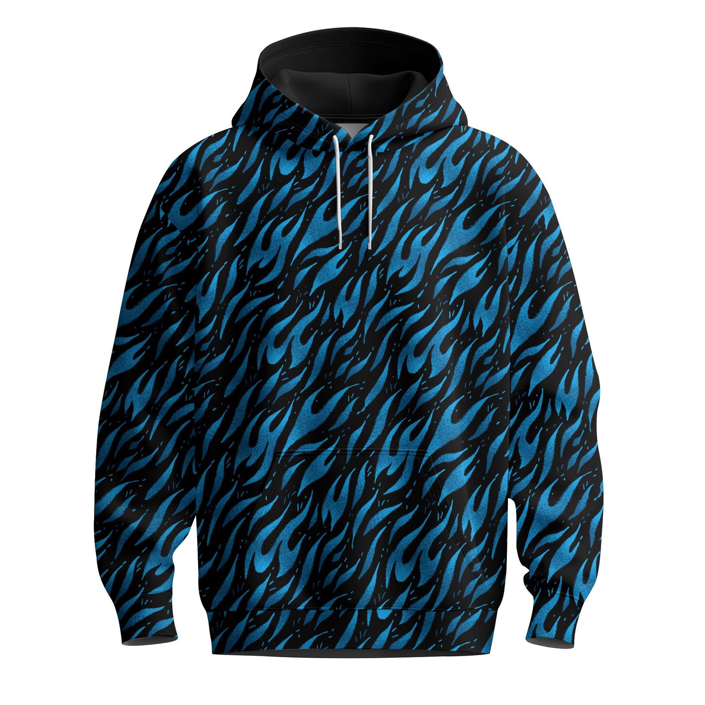 Black Blue Fire Pattern  Men Hoodie