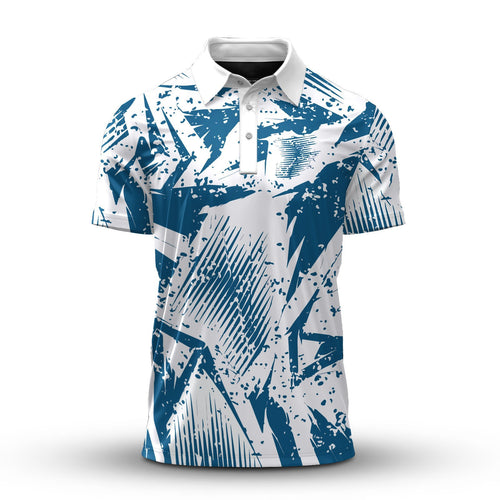 Blue Sport Pattern White Men Polo Shirt