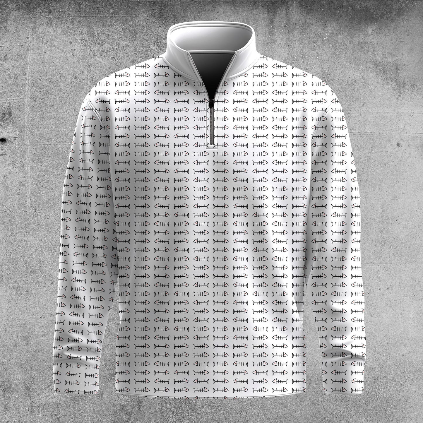 Fish Bone Pattern Men Quarter-zip Pullover