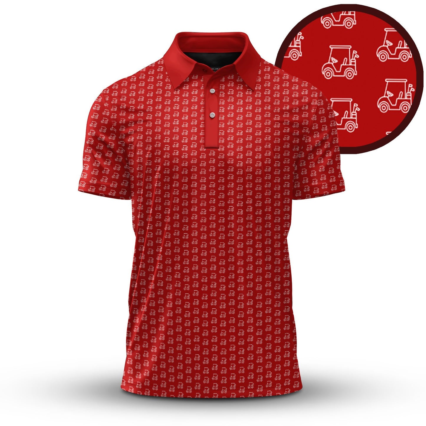 Red White Golf Cart Pattern Men Polo Shirt