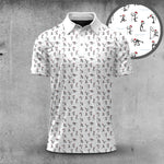 Christmas Stick Figures Play Golf Pattern Men Polo Shirt