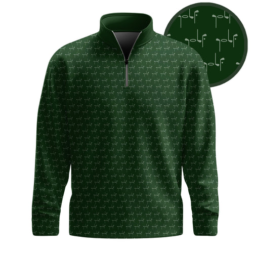 Golf Clubs Green White Seamless Pattern Men Quarter-Zip Pullover
