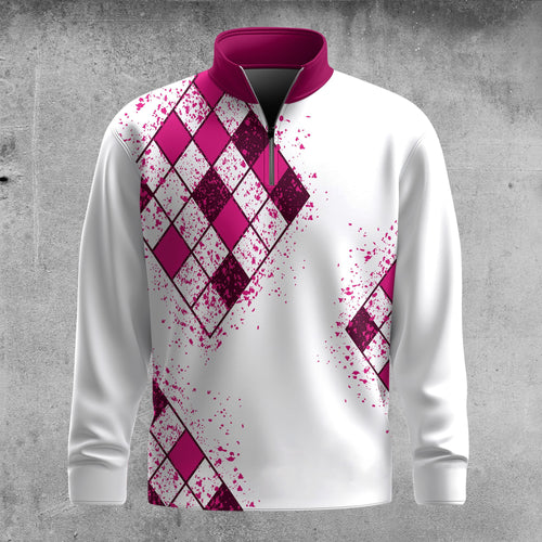 Pink Diamond Pattern  Men Quarter-zip Pullover