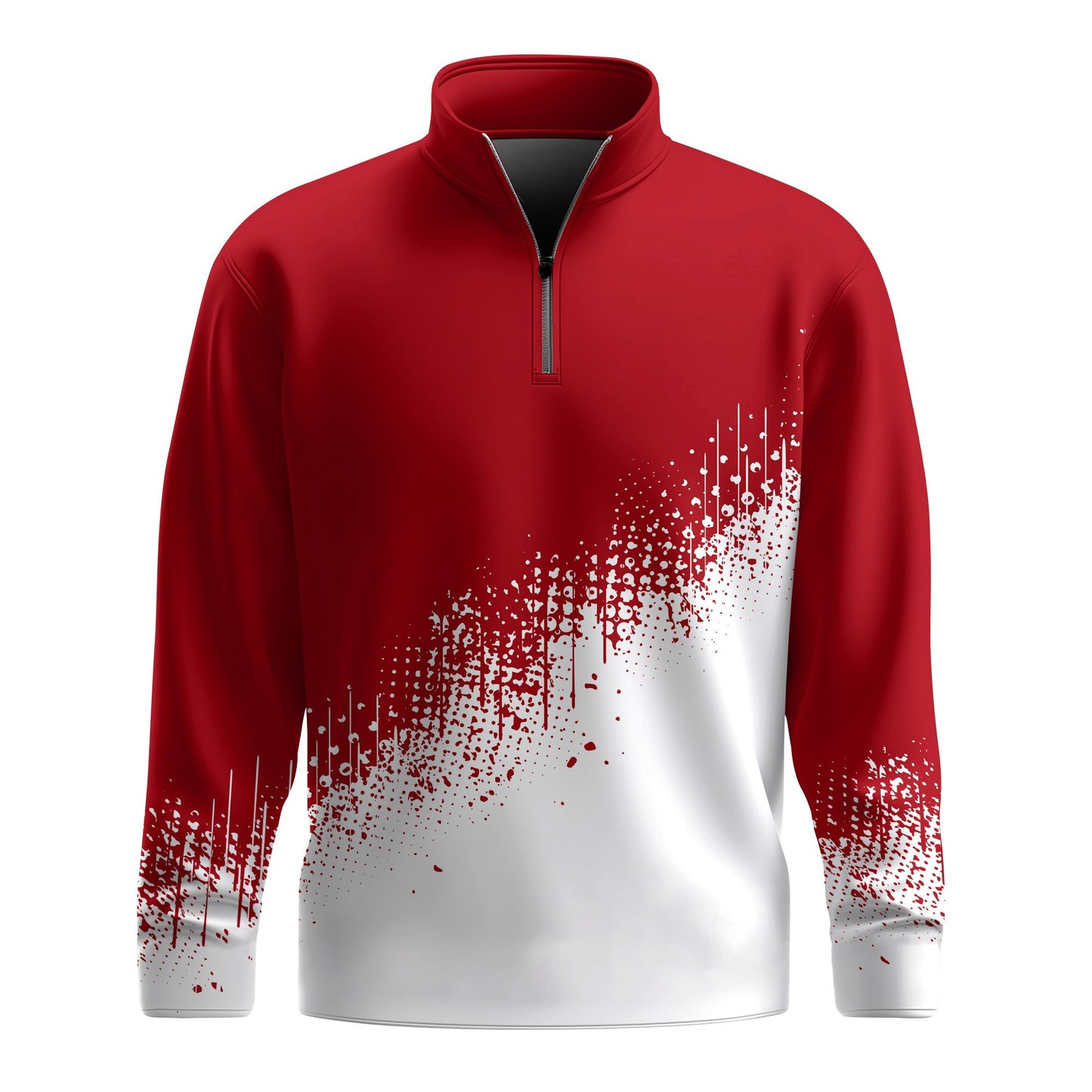 Red White Half Pattern Men Quarter-zip Pullover