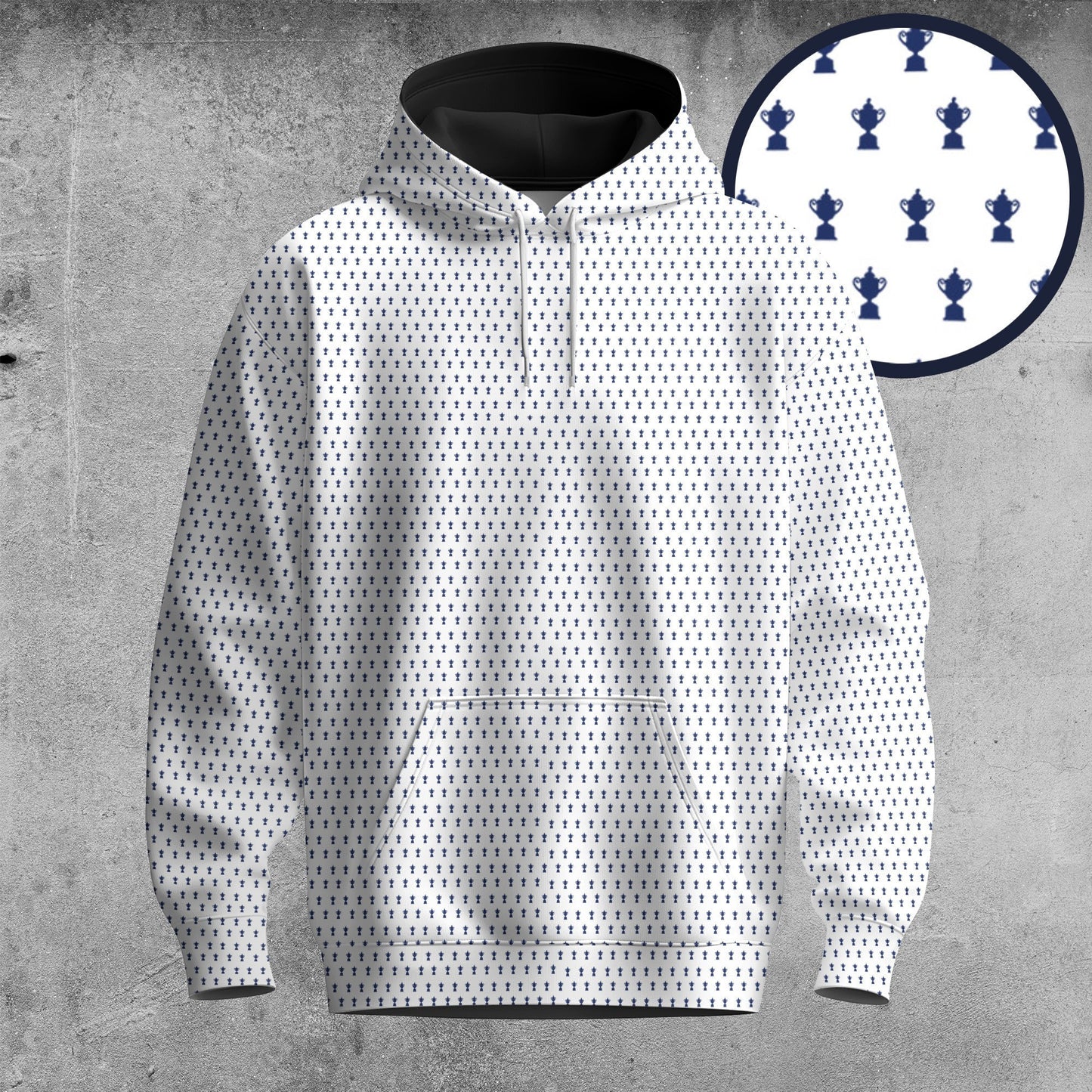 2026  Trophy Pattern White And Blue Men Hoodie