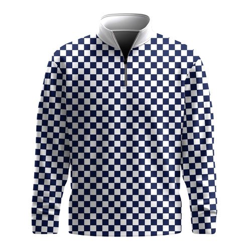White And Blue Chessboard Men Quarter-zip Pullover