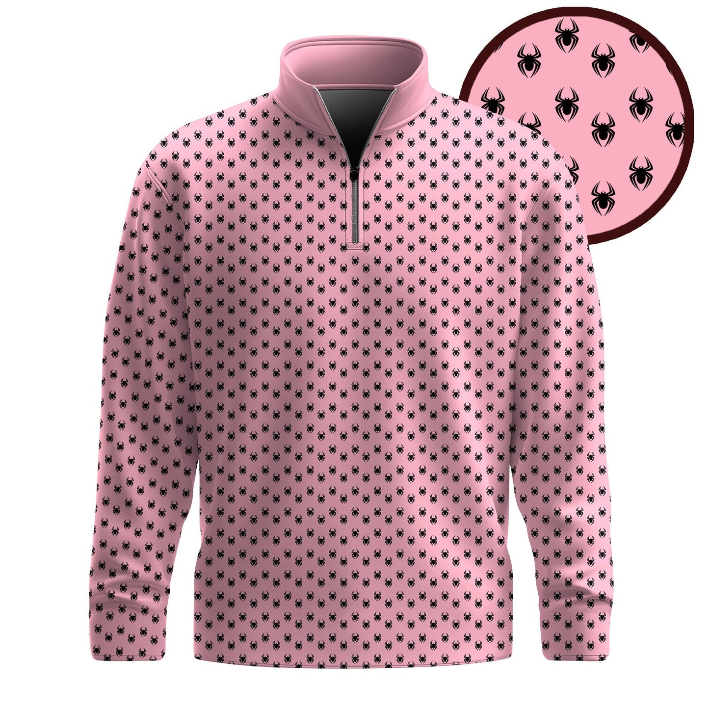 Black Pink Spider Pattern Men Quarter-zip Pullover
