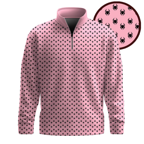 Black Pink Spider Pattern Men Quarter-zip Pullover