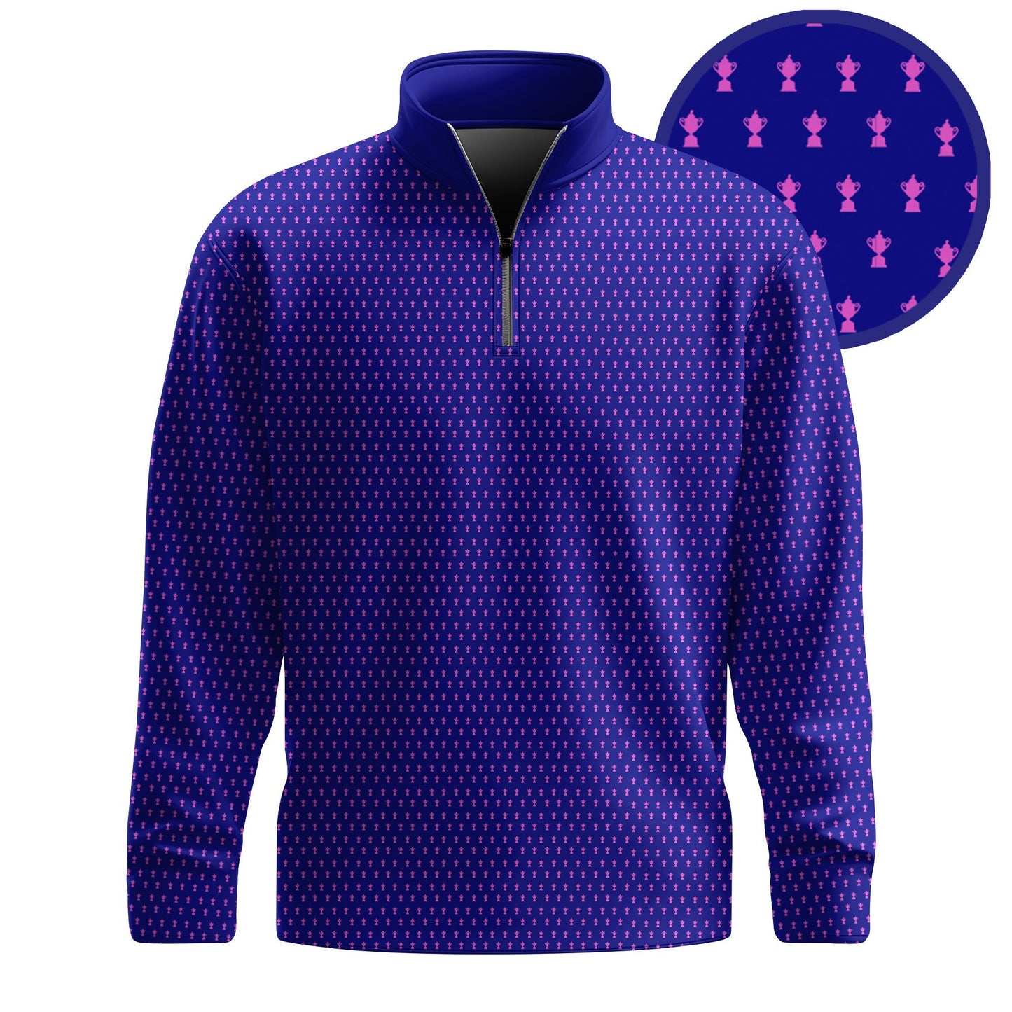 2026  Trophy Pattern Blue And Pink Men Quarter-zip Pullover