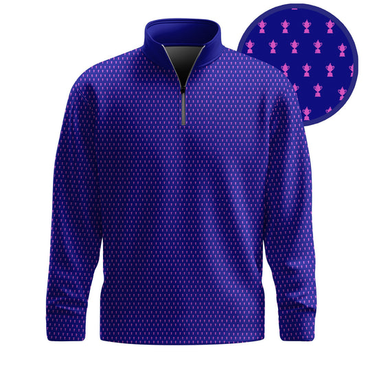 2026  Trophy Pattern Blue And Pink Men Quarter-zip Pullover