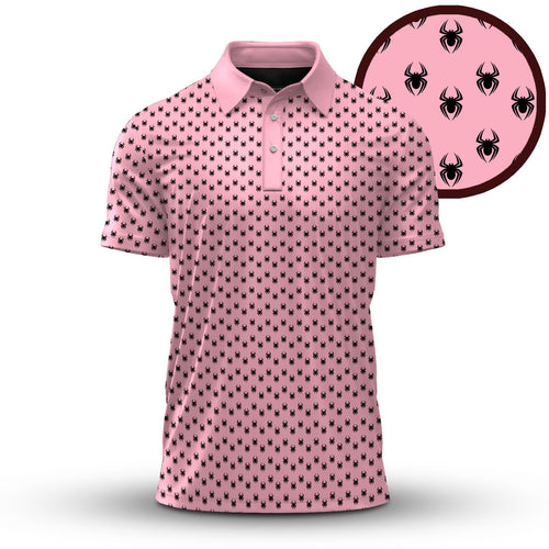 Black Pink Spider Pattern Men Polo Shirt