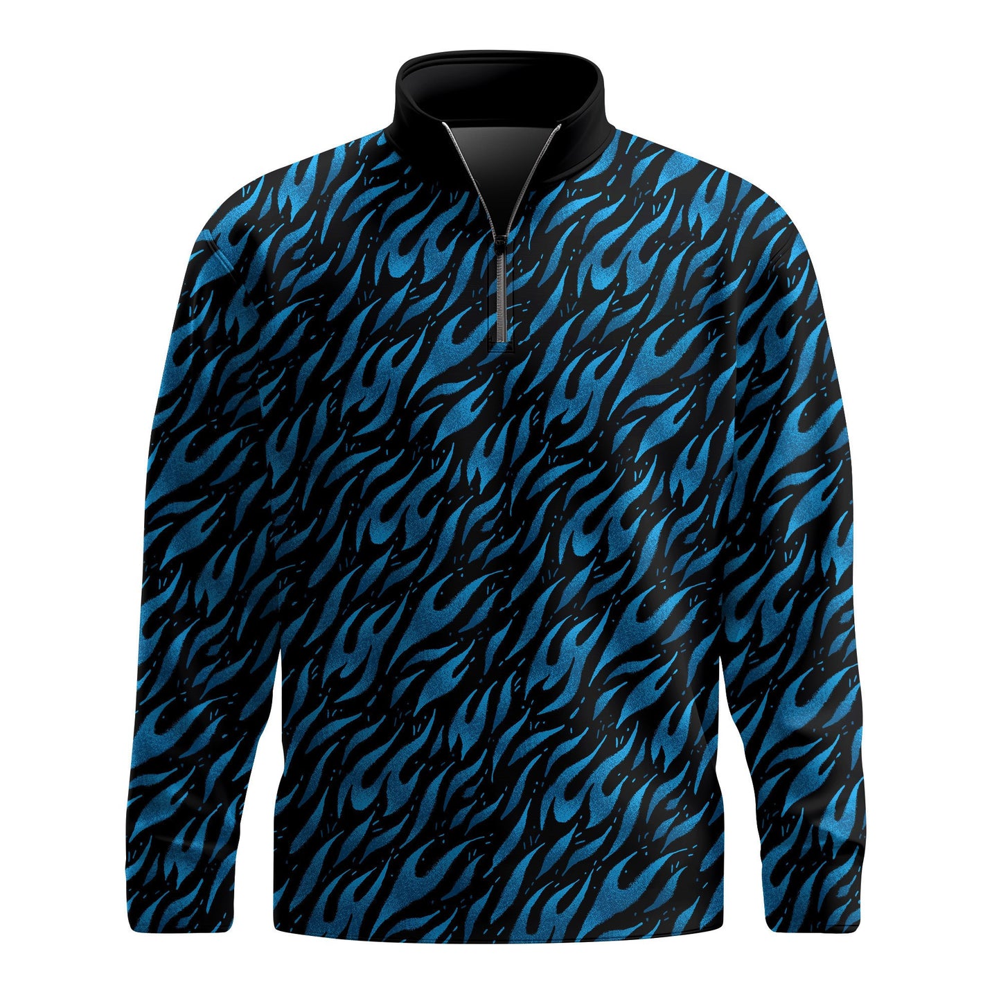 Black Blue Fire Pattern  Men Quarter-zip Pullover