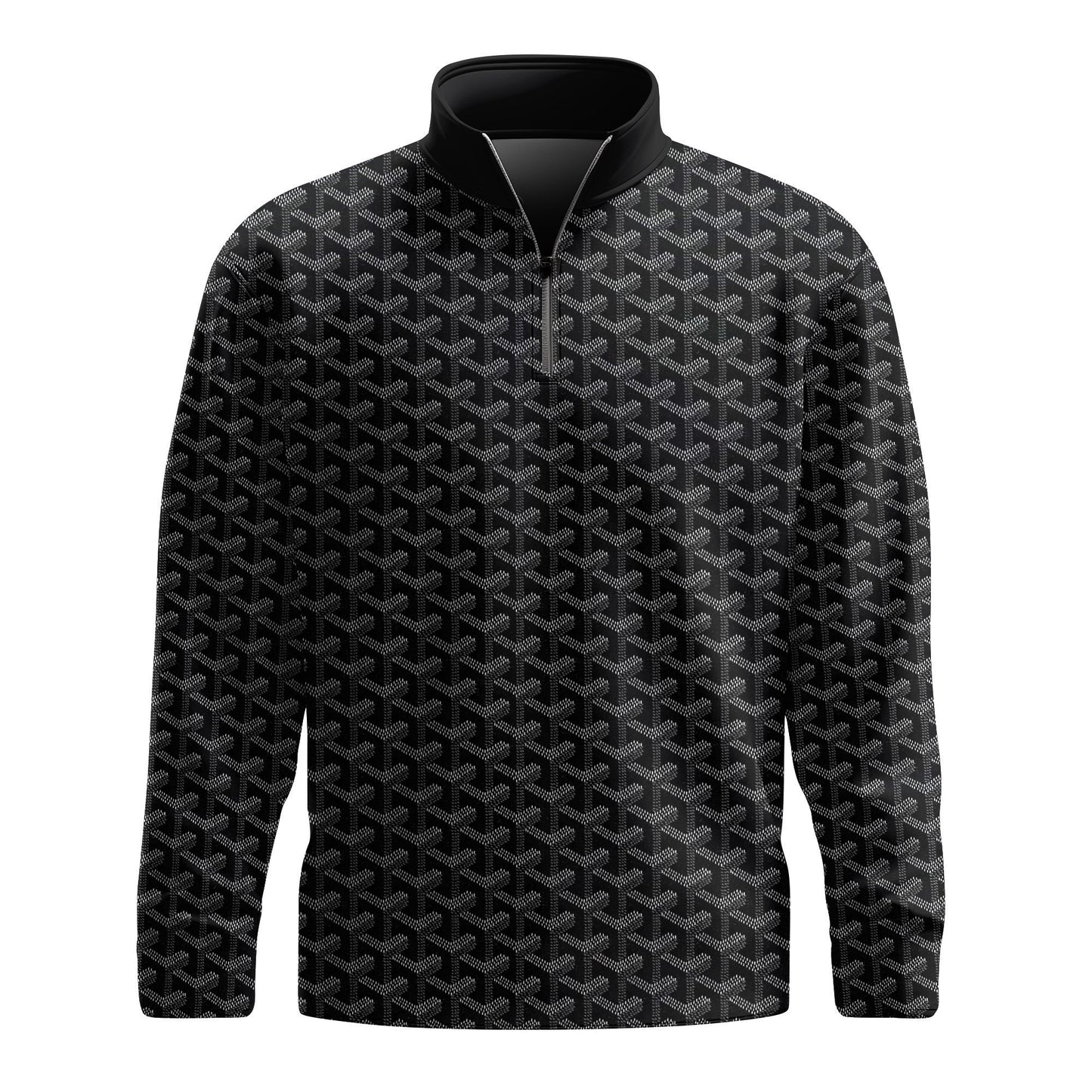 Black Knit Pattern  Men Quarter-zip Pullover