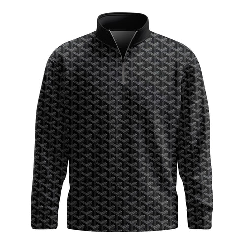 Black Knit Pattern  Men Quarter-zip Pullover