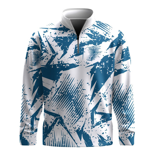 Blue Sport Pattern White Men Quarter-zip Pullover