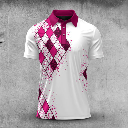Pink Diamond Pattern  Men Polo Shirt