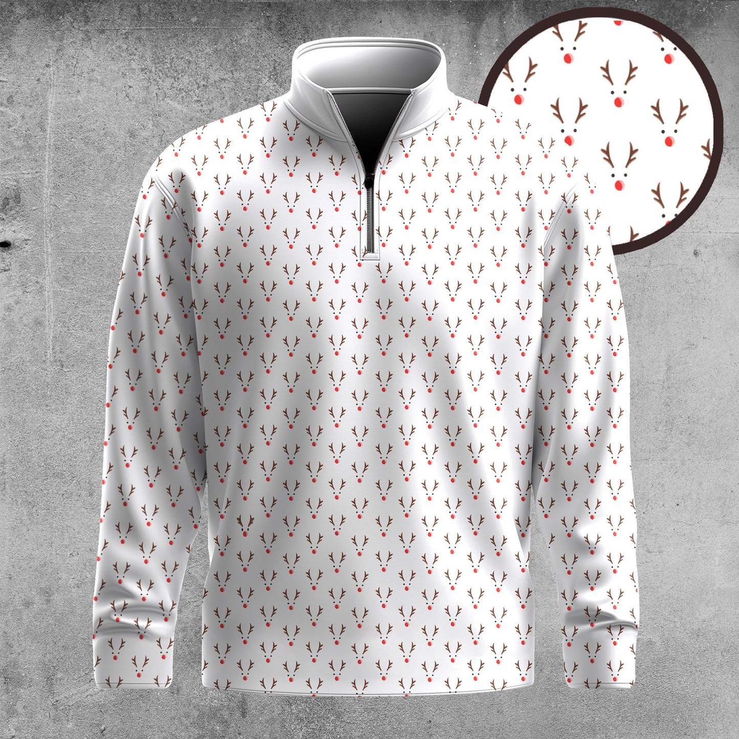 White Reindeer Men Quarter-zip Pullover
