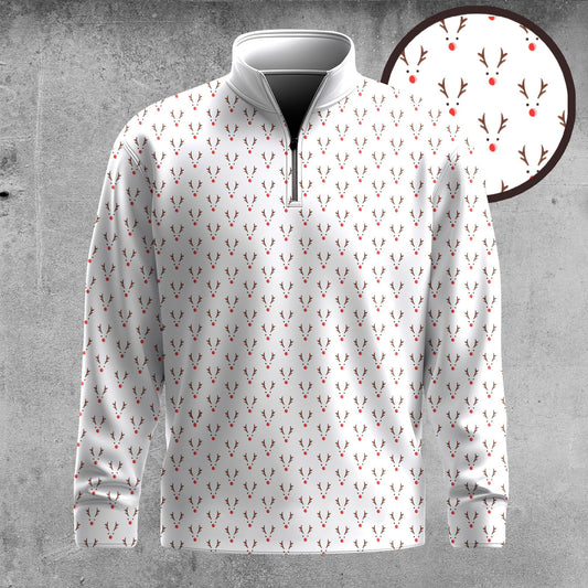 White Reindeer Men Quarter-zip Pullover