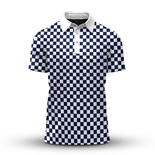 White And Blue Chessboard Men Polo Shirt