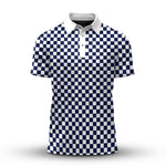 White And Blue Chessboard Men Polo Shirt