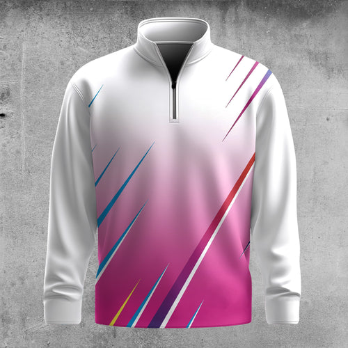 Pink & White  Men Quarter-zip Pullover