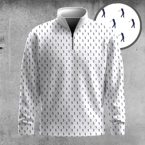 White Blue Golf Players 2026  Men Quarter-zip Pullover