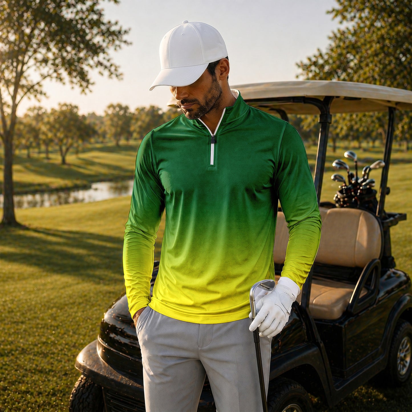 Gradient Green Yellow Men Quarter-zip Pullover