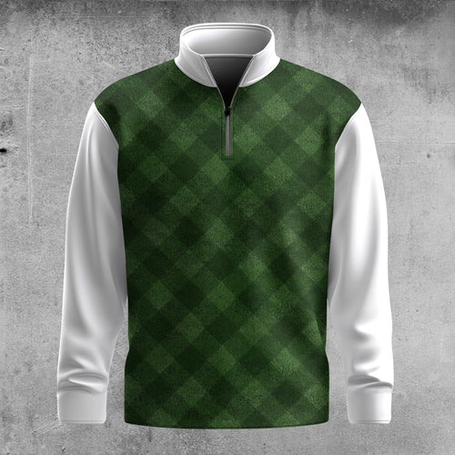 Green Checkered Pattern  Men Quarter-zip Pullover