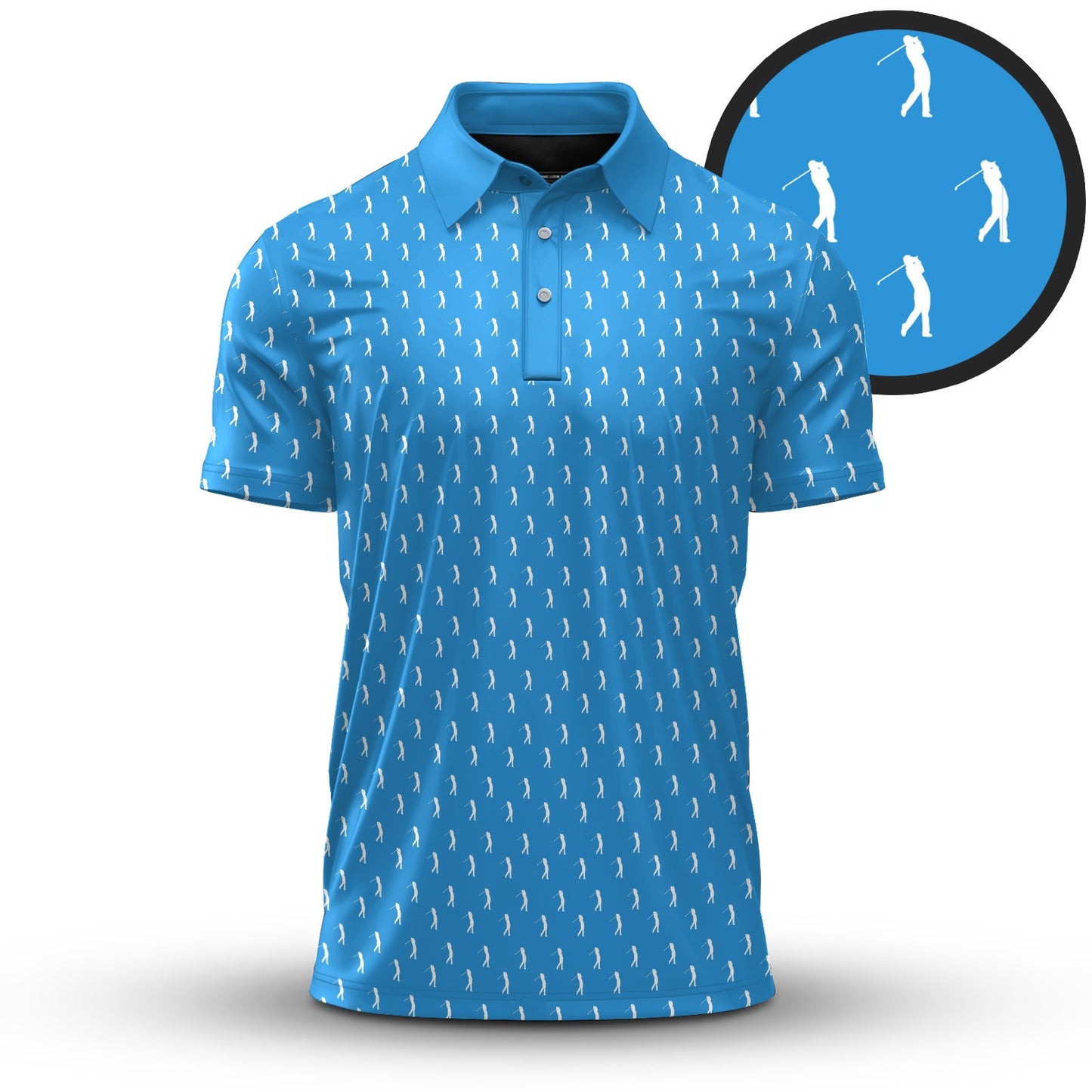 Light Blue Golf Player Pattern Men Polo Shirt