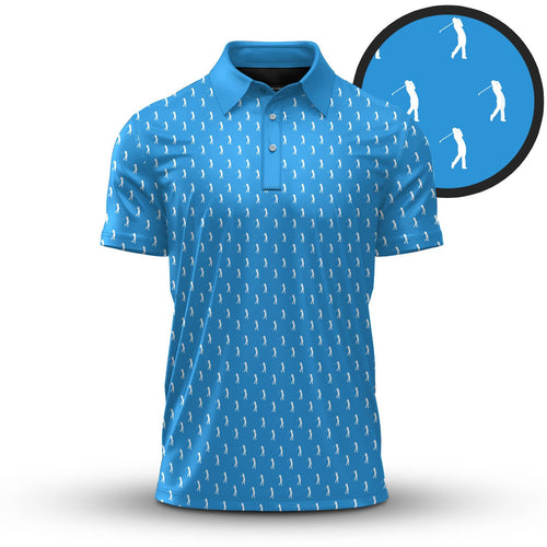 Light Blue Golf Player Pattern Men Polo Shirt