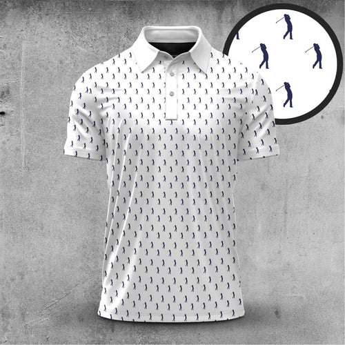 White Blue Golf Players 2026  Men Polo Shirt