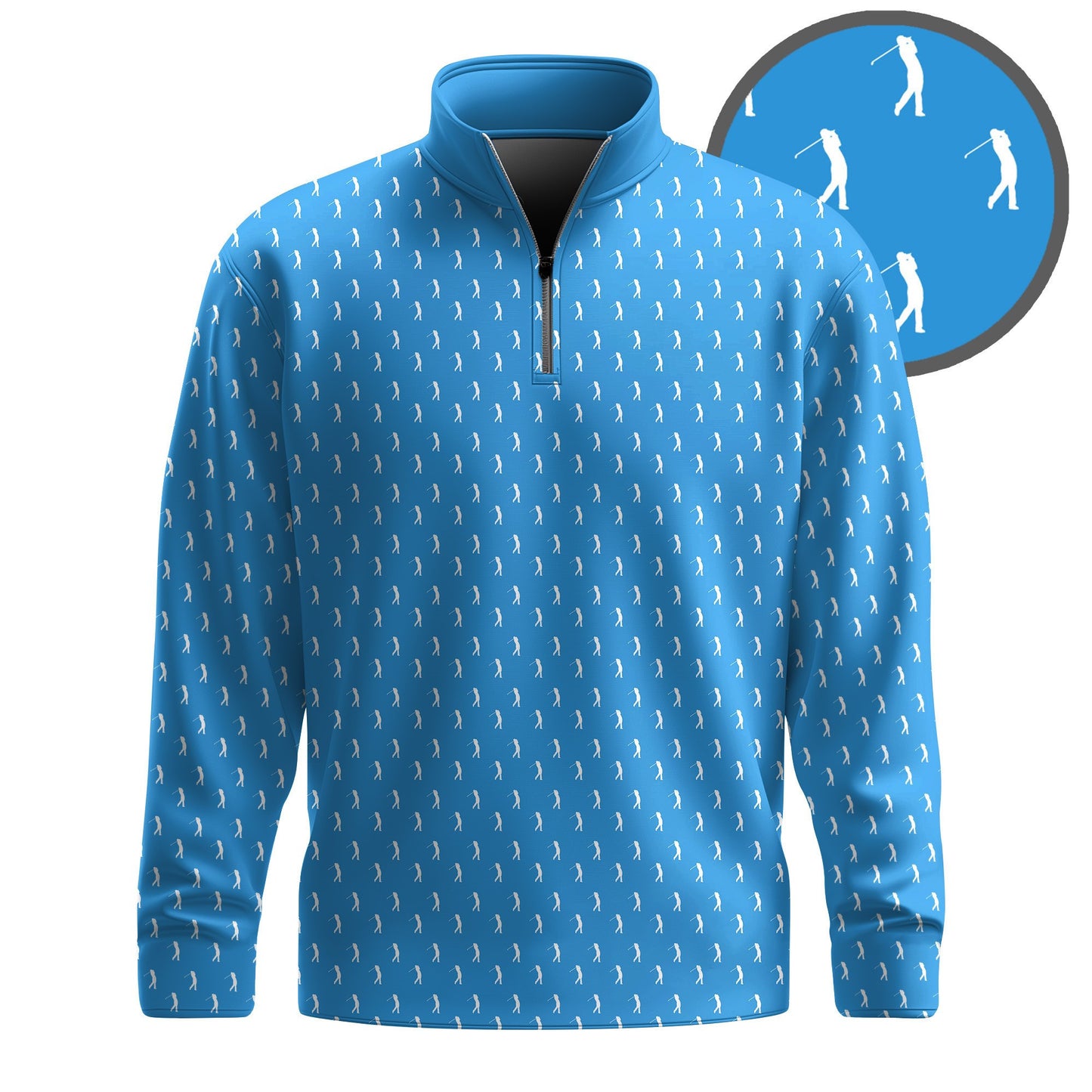 Light Blue Golf Player Pattern Men Quarter-zip Pullover