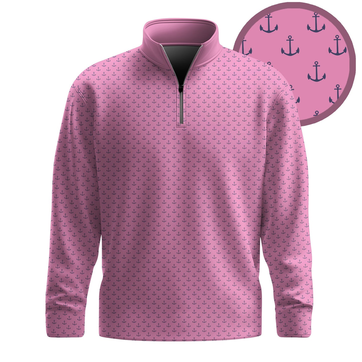 Pink Anchor  Men Quarter-zip Pullover