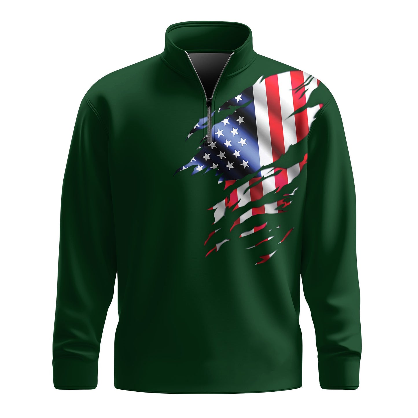 USA Flag Brand Green  Men Quarter-zip Pullover