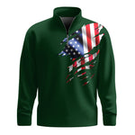 USA Flag Brand Green  Men Quarter-zip Pullover