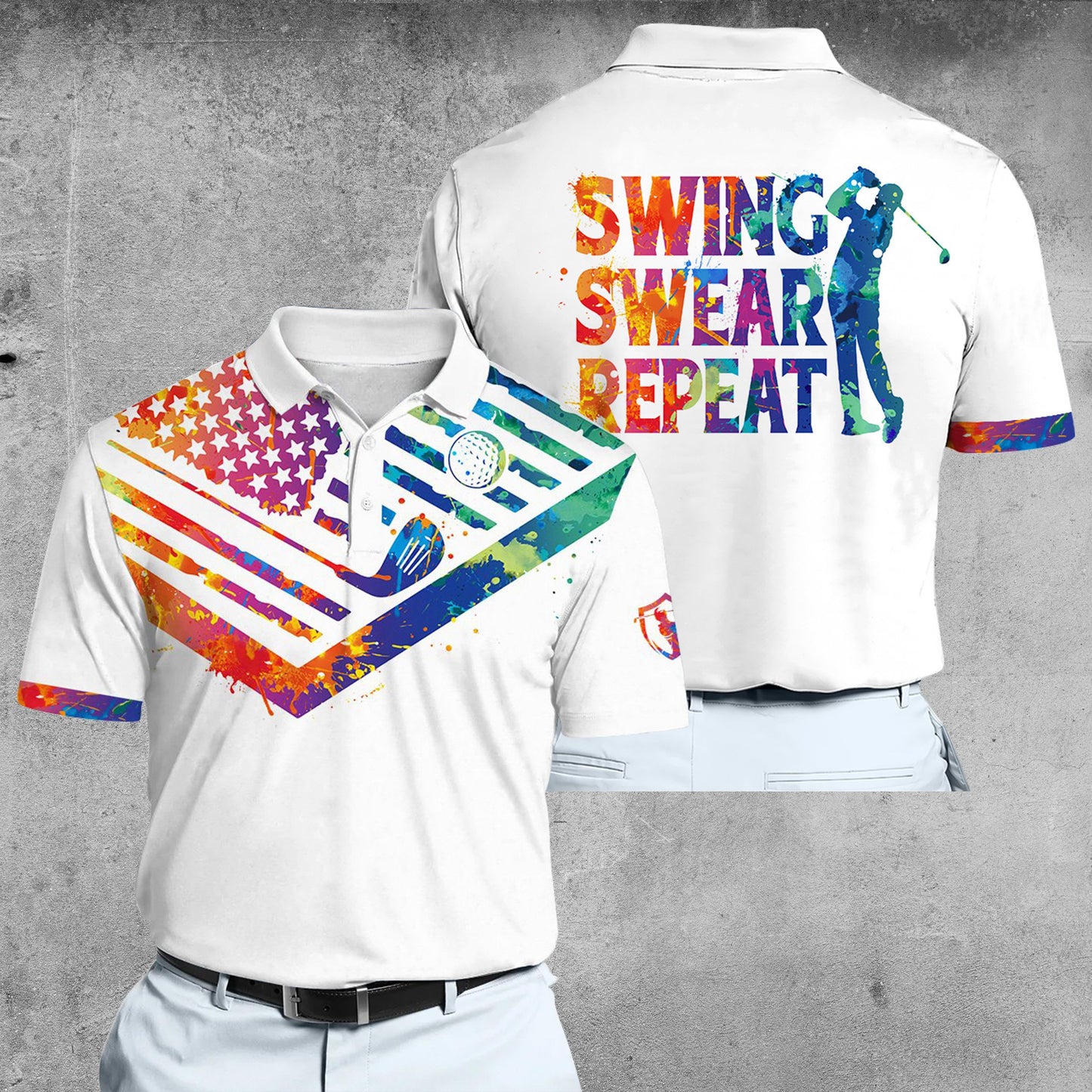 Men Swing Swear Repeat Men Polo Shirt Water Color