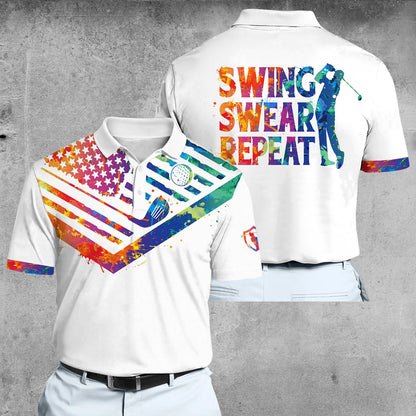 Men Swing Swear Repeat Men Polo Shirt Water Color