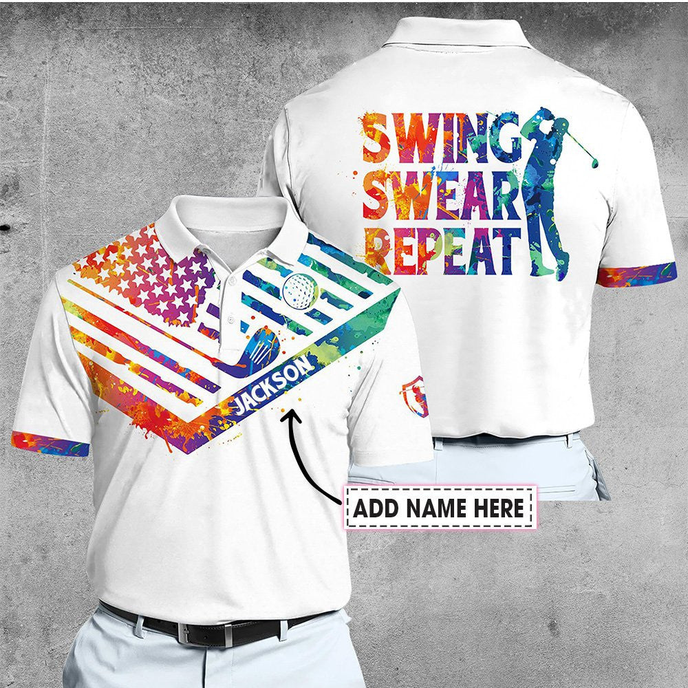 Men Swing Swear Repeat Men Polo Shirt Water Color