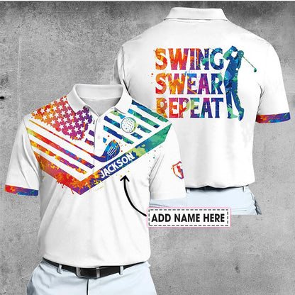 Men Swing Swear Repeat Men Polo Shirt Water Color