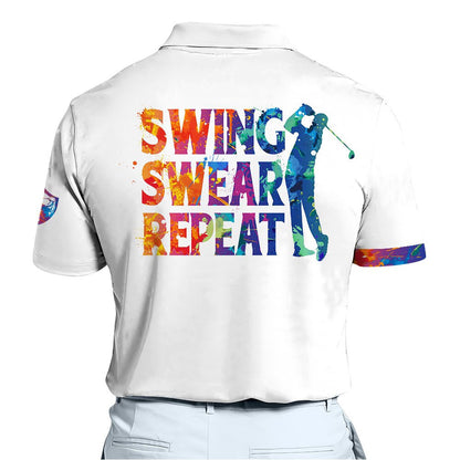 Men Swing Swear Repeat Men Polo Shirt Water Color