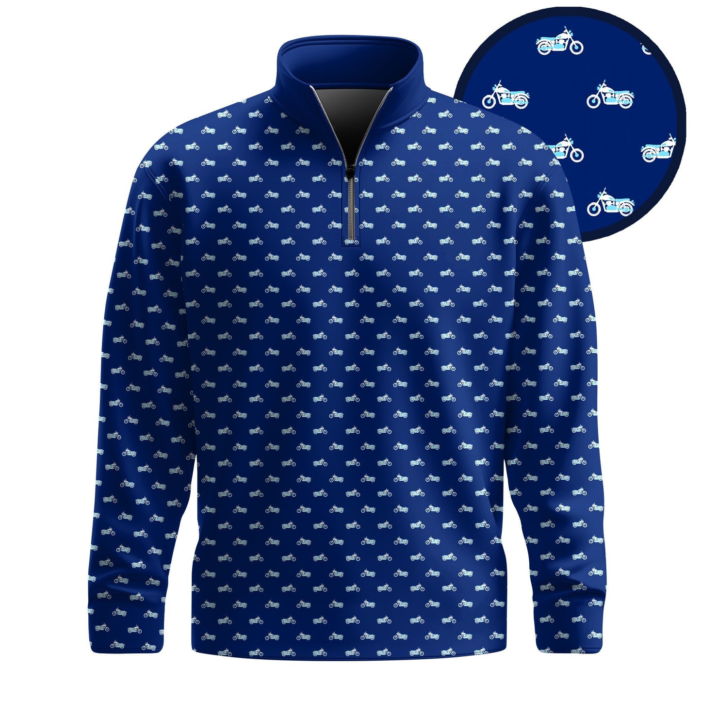Motorbike Blue White Pattern Men Quarter-zip Pullover