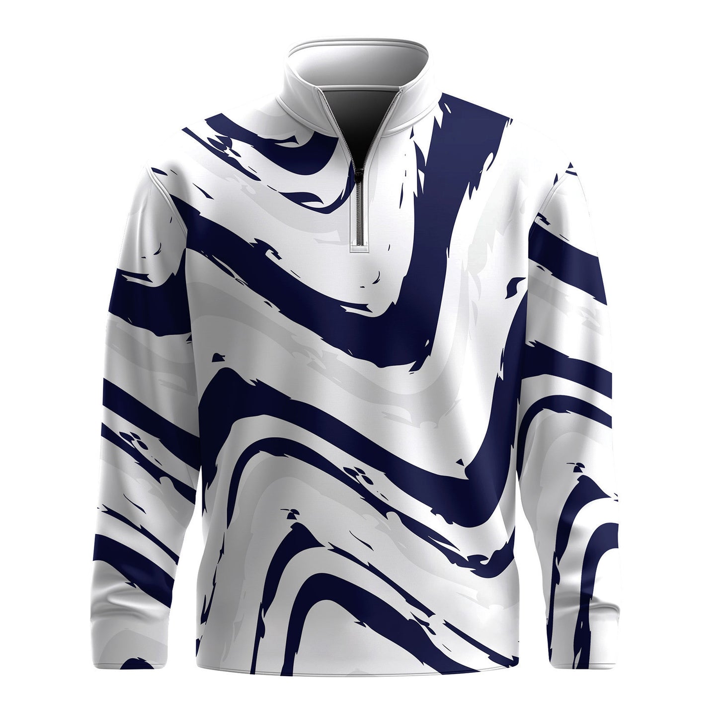 Blue White Waves Men Quarter-zip Pullover