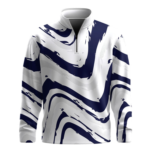 Blue White Waves Men Quarter-zip Pullover