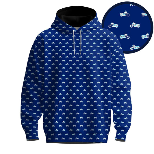 Motorbike Blue White Pattern Men Hoodie