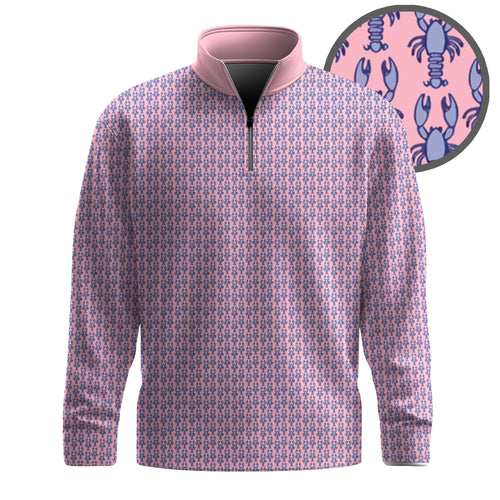 PINK Blue Lobster Pattern 2026  Men Quarter-zip Pullover